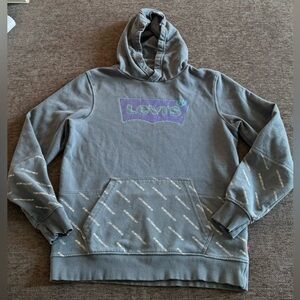 Levis Boys Long Sleeve Pullover Gray Fleece Hoodie Pockets Size Big Kid XL